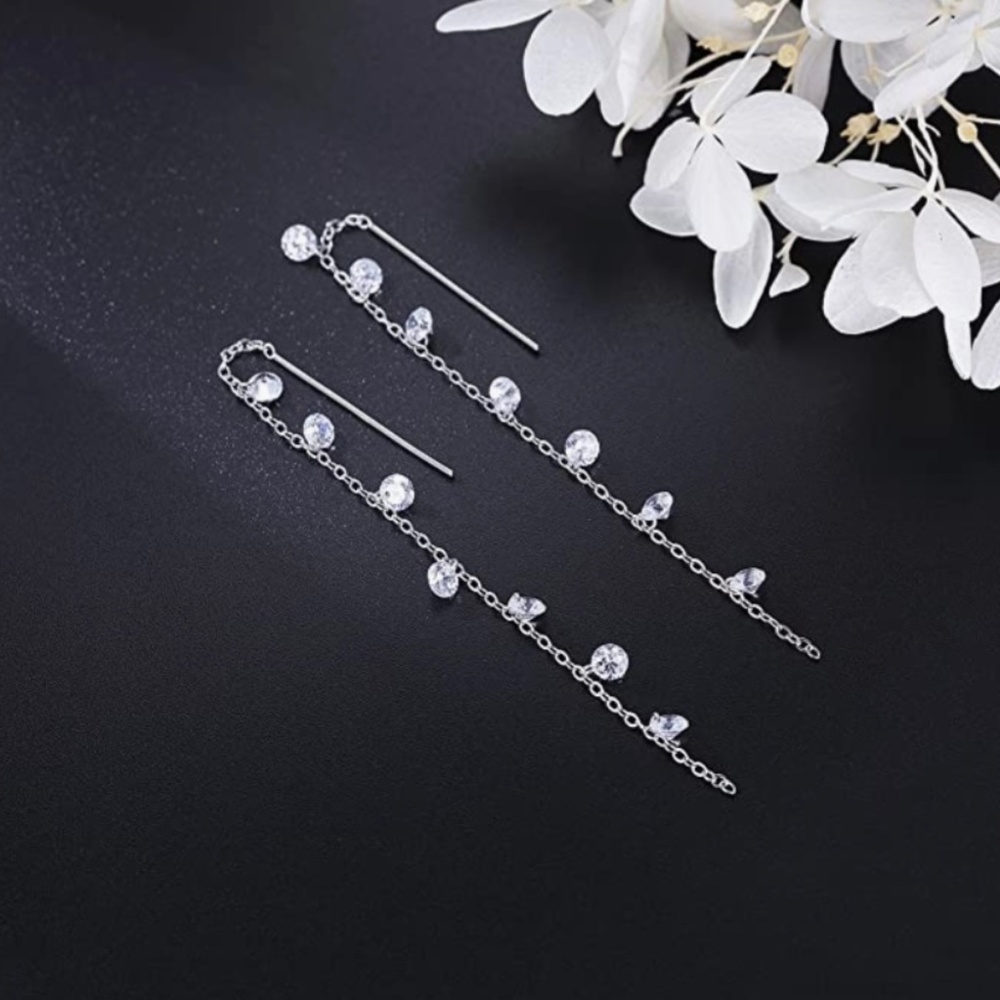 925 Sterling Silver Sparkling CZ Droplet Dangle Earrings